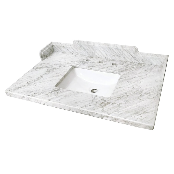 Kingston Brass 36 x 22 Carrara Marble Vanity Top with Rectangular Sink, Carrara White KMS3622M38SQ - main